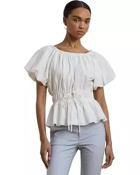 Блуза Lauren Ralph Lauren Eyelet Cotton Voile Peplum Blouse, белый