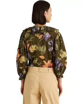 Блуза LAUREN Ralph Lauren Floral Cotton Voile Blouse, цвет Olive Multi