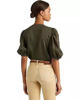 Блуза LAUREN Ralph Lauren Linen Puff-Sleeve Blouse, цвет Dark Tropical Olive