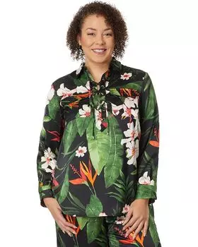 Блуза LAUREN Ralph Lauren Plus-Size Floral Charmeuse Lace-Up, черный