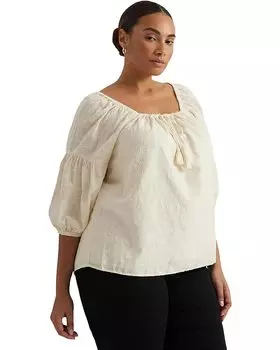 Блуза LAUREN Ralph Lauren Plus-Size Paisley Cotton Jacquard, кремовый
