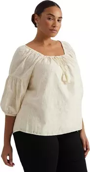 Блуза LAUREN Ralph Lauren Plus-Size Paisley Cotton Jacquard Blouse, цвет Mascarpone Cream