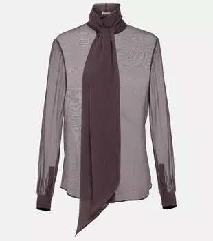 Блуза Lavallire из шелкового муслина и крепа SAINT LAURENT, фиолетовый