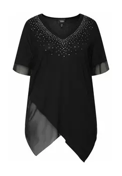 Блуза LAYERED SHORT SLEEVE RHINESTONE Ulla Popken, черный