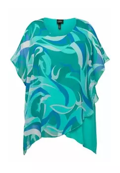 Блуза LAYERED WAVE PRINT BATWING SLEEVE Ulla Popken, бирюзовый