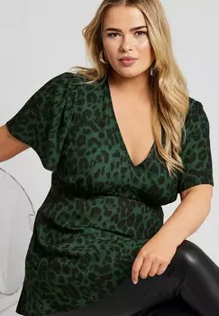 Блуза LEOPARD PRINT SLEEVE Yours Clothing, зеленый