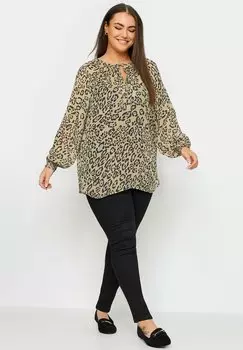 Блуза LEOPARD PRINT TIE NECK Yours Clothing, коричневый