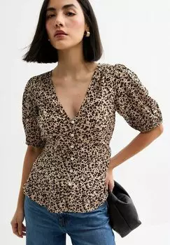 Блуза LEOPARD PRINT V-NECK New Look, коричневый