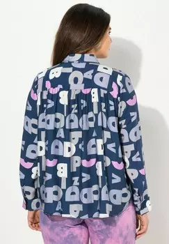 Блуза LETTER LONG SLEEVE COLLARED GRAPHIC Ulla Popken, темно-синий