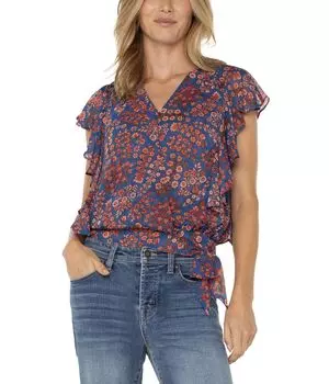 Блуза Liverpool Los Angeles Petite Short, цвет Blue/Pink Floral