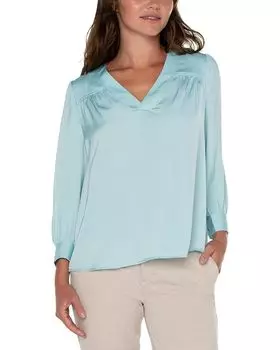 Блуза Liverpool Los Angeles V Neck Popover Woven Sateen, цвет Pastel Turquoise