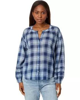 Блуза Lucky Brand Relaxed Button Through, цвет Medium Indigo Plaid