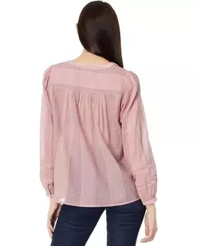 Блуза Lucky Brand Smocked Button Through Blouse, цвет Zephyr Pink Stripe