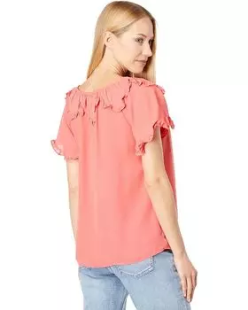Блуза Max Studio Short Sleeve Neck Tie Blouse, коралловый