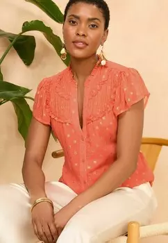 Блуза METALLIC RUFFLE V NECK FLUTTER SLEEVE REGULAR FIT Love & Roses, оранжевый