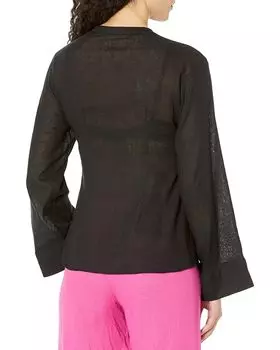 Блуза Michael Kors Solid Long Sleeve Tie Blouse, черный