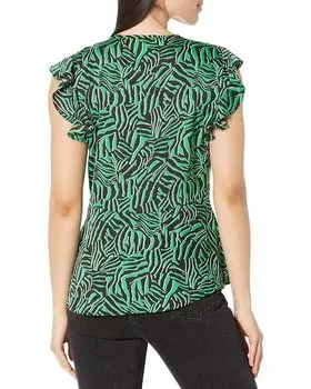Блуза Michael Kors Zebra V-Neck Flounce Blouse, цвет Spring Green