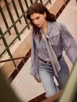 Блуза Mint Velvet Denim Bow, цвет indigo