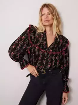 Блуза Mint Velvet Floral Print, цвет black/multi