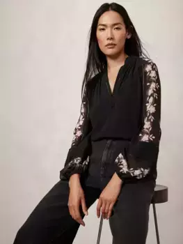 Блуза Mint Velvet Floral Sleeve, цвет black/multi