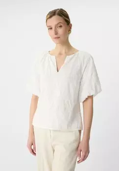 Блуза MIT ALL-OVER-STICKEREI UND BALLONRMELN comma, белый
