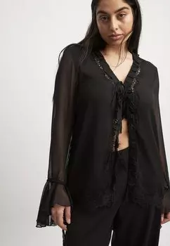 Блуза MIT SPITZENVERZIERUNG NA-KD, черный