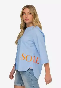 Блуза MIX-RUNDHALSAUSSCHNITT BRUSTTASCHE SCHRIFTZUG 3/4-RMEL LAURASN, светло-голубой