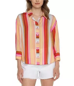 Блуза на пуговицах с рукавами 3/4 и воротником-стойкой в полоску Liverpool Los Angeles, мультиколор