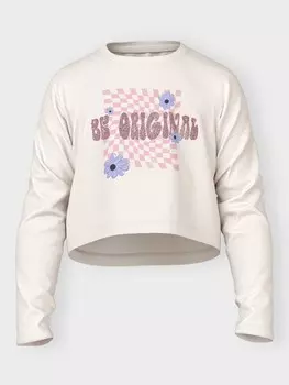 Блуза Name It NKFVILMA LS CROP TOP, белый
