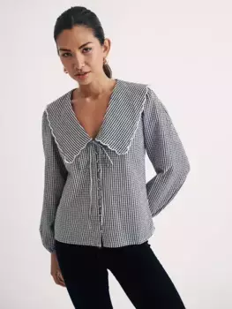 Блуза Nobody's Child Birdie Gingham Peter Pan Collar, цвет black/multi