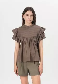Блуза ONLHEIKE FRILL O NECK ONLY, коричневый