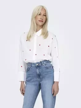 Блуза ONLY Bluse Hemdkragen Box Fit Manschetten Knopfleiste, белый