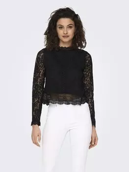 Блуза ONLY Rundhals Regular Fit Spitzendetail, черный