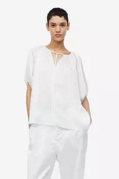 Блуза оверсайз с завязками H&M, белый