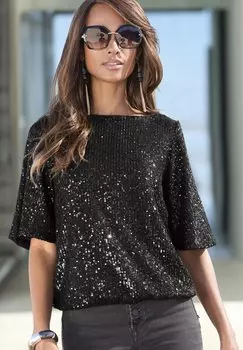 Блуза PAILLETTEN LASCANA, черный