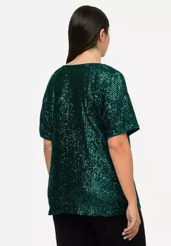 Блуза PAILLETTES COL EN V ET MANCHES COURTES Ulla Popken, темно-зеленый