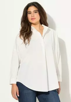 Блуза PARTIAL BUTTON PLEAT LONG SLEEVE Ulla Popken, белый