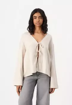 Блуза PCSASTINA BINDING Pieces, слоновая кость