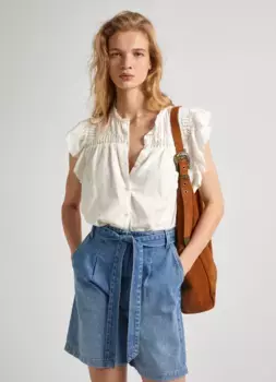 Блуза Pepe Jeans с короткими рукавами "DAKOTA", с воланами на рукавах, синий