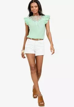 Блуза PETITE FIT EMBROIDERED FLUTTER SLEEVE Lipsy, зеленый
