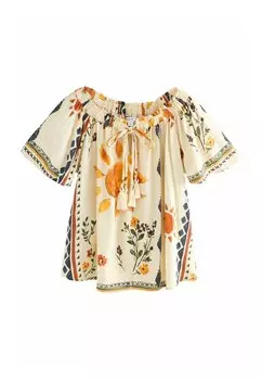 Блуза PETITE FIT - SHORT SLEEVE TIE NECK Next, бежевый