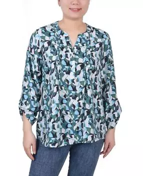 Блуза Petite с длинными рукавами-рулонами и защипами спереди NY Collection