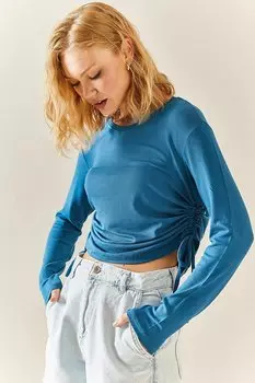 Блуза Petrol Blue со сборками и круглым вырезом 3YXK2-47540-42 XHAN