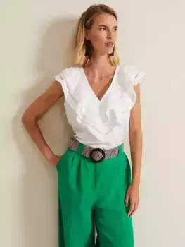 Блуза Phase Eight Rosey Embroidered Frill Neck Linen Blend, белый