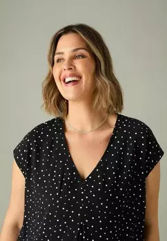 Блуза POLKA DOT PLEAT FRONT Live Unlimited London, черный