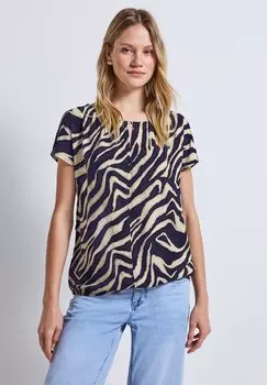 Блуза PRINT MIT CUT OUT Street One, темно-синий
