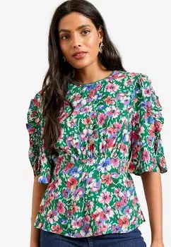 Блуза PRINTED RUFFLE DETAIL CREW NECK Love & Roses, зеленый