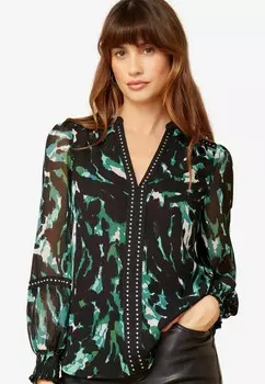 Блуза PRINTED V NECK LONG SLEEVE HARDWARE REGULAR FIT Love & Roses, зеленый