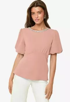 Блуза PUFF SLEEVE EMBELLISHED NECK TRIM Friends Like These, розовый