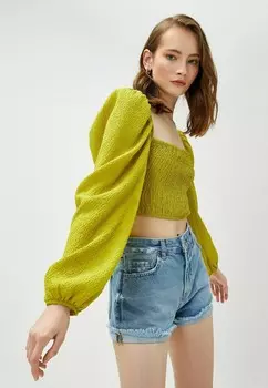 Блуза PUFF SLEEVE SQUARE NECK GIMPED CROP Koton, зеленый